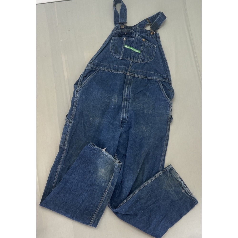 Key Imperial Bib Overalls Dark Wash Denim Men’s Size 38x32 Work Wear Farm